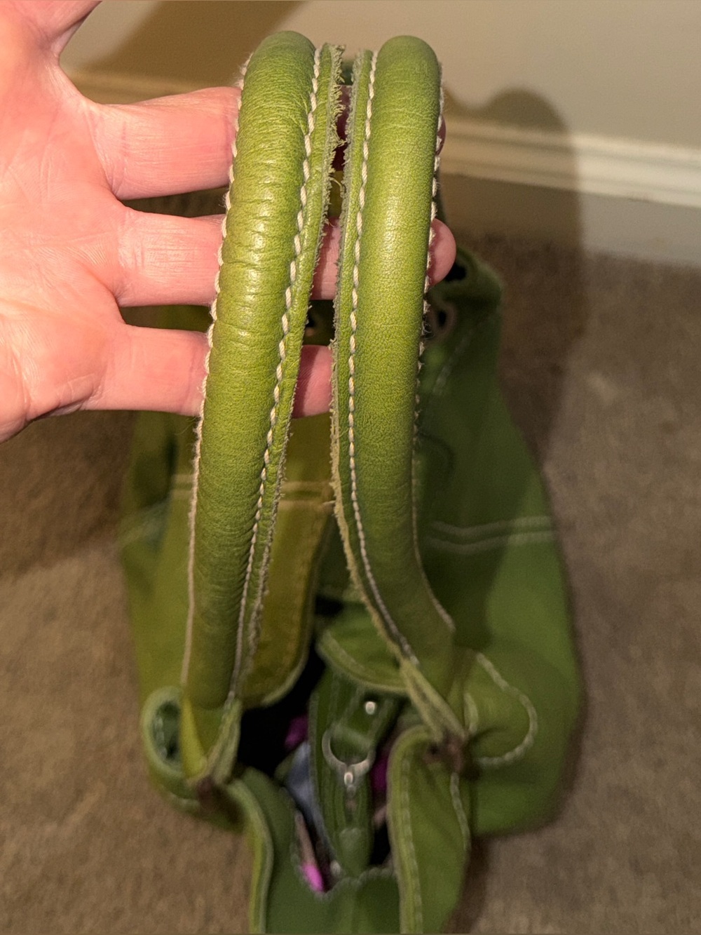 Tignanello Green Leather Shoulder Tote (EUC) - Picture 6 of 16